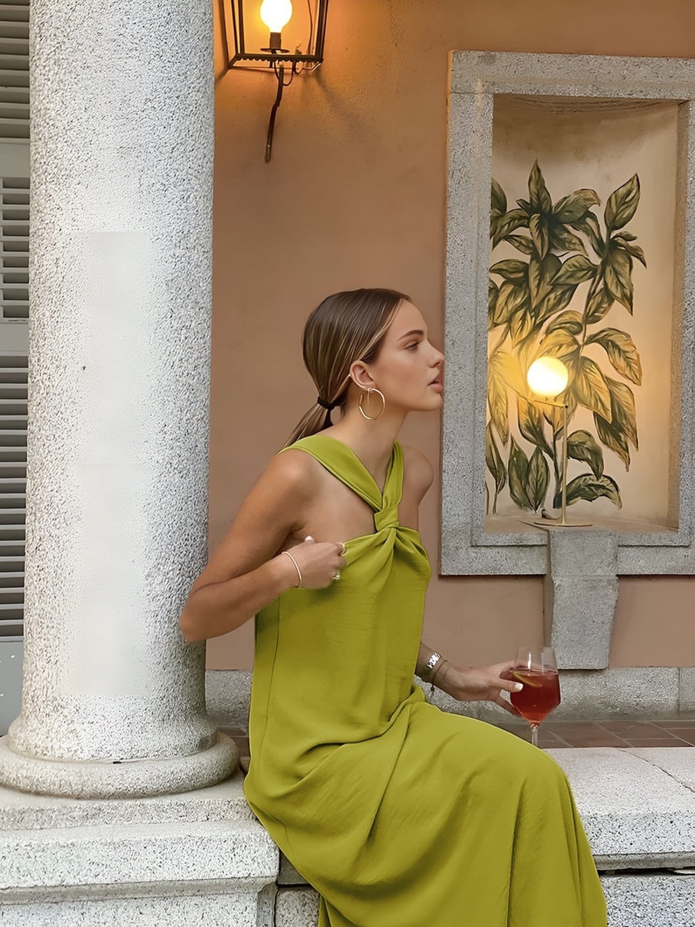 Commense Cross Halter Split Long Dress